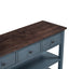 Retro Design Console Table with Two Open Shelves, Pine Solid Wood Frame and Legs for Living Room (Antique Navy+Espresso) - Korvel