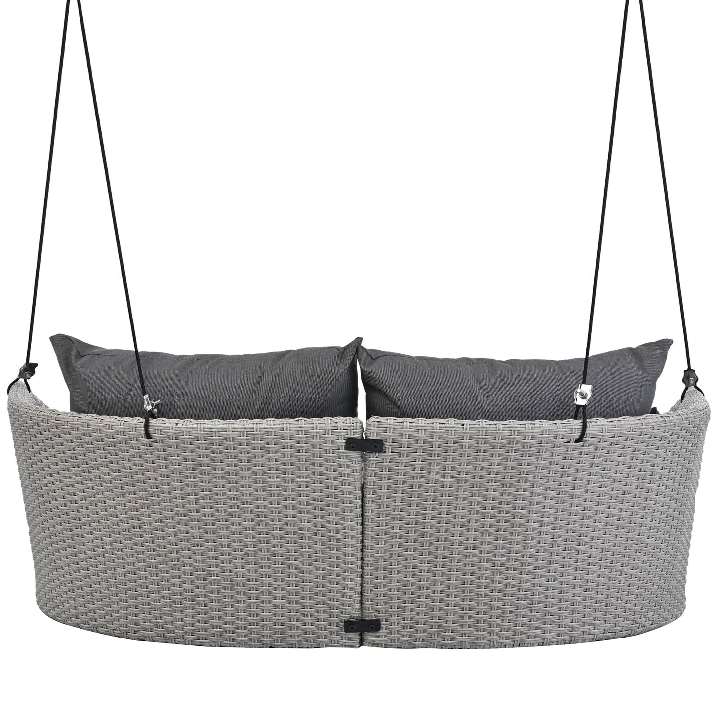 GO 51.9" 2-Person Hanging Seat, Rattan Woven Swing Chair, Porch Swing With Ropes, Gray Wicker And Cushion - Korvel