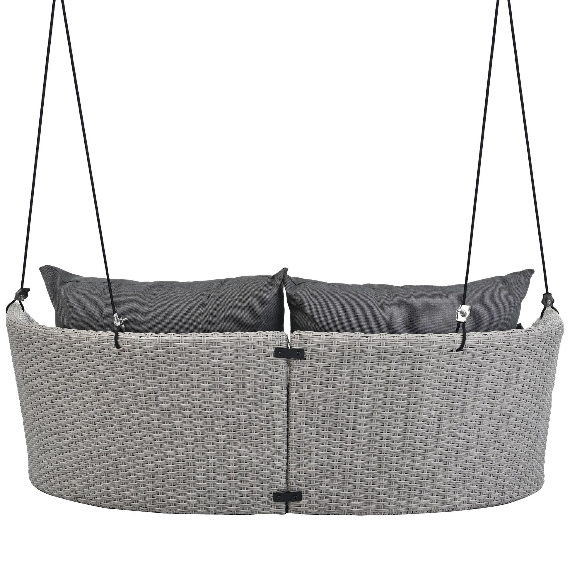 GO 51.9" 2-Person Hanging Seat, Rattan Woven Swing Chair, Porch Swing With Ropes, Gray Wicker And Cushion - Korvel