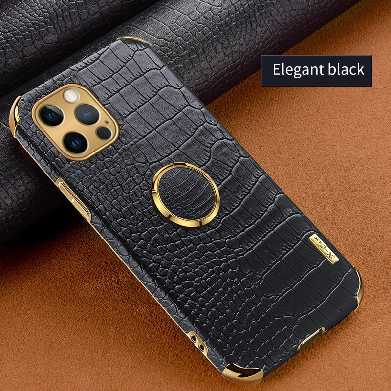 Luxury Crocodile pattern Leather Holder Phone Case For iPhone 11 12 13 Pro Max Mini X XR XSMax 7 8 Plus SE 2020 Shockproof Cover - Korvel