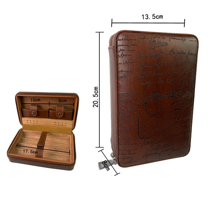 Carved version cigar box portable cedar wood cigar moisturizing box cowhide cigar box storage box Gaoxiba - Korvel