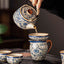 Elegante juego de té Kung Fu de cerámica Ru en azul y blanco