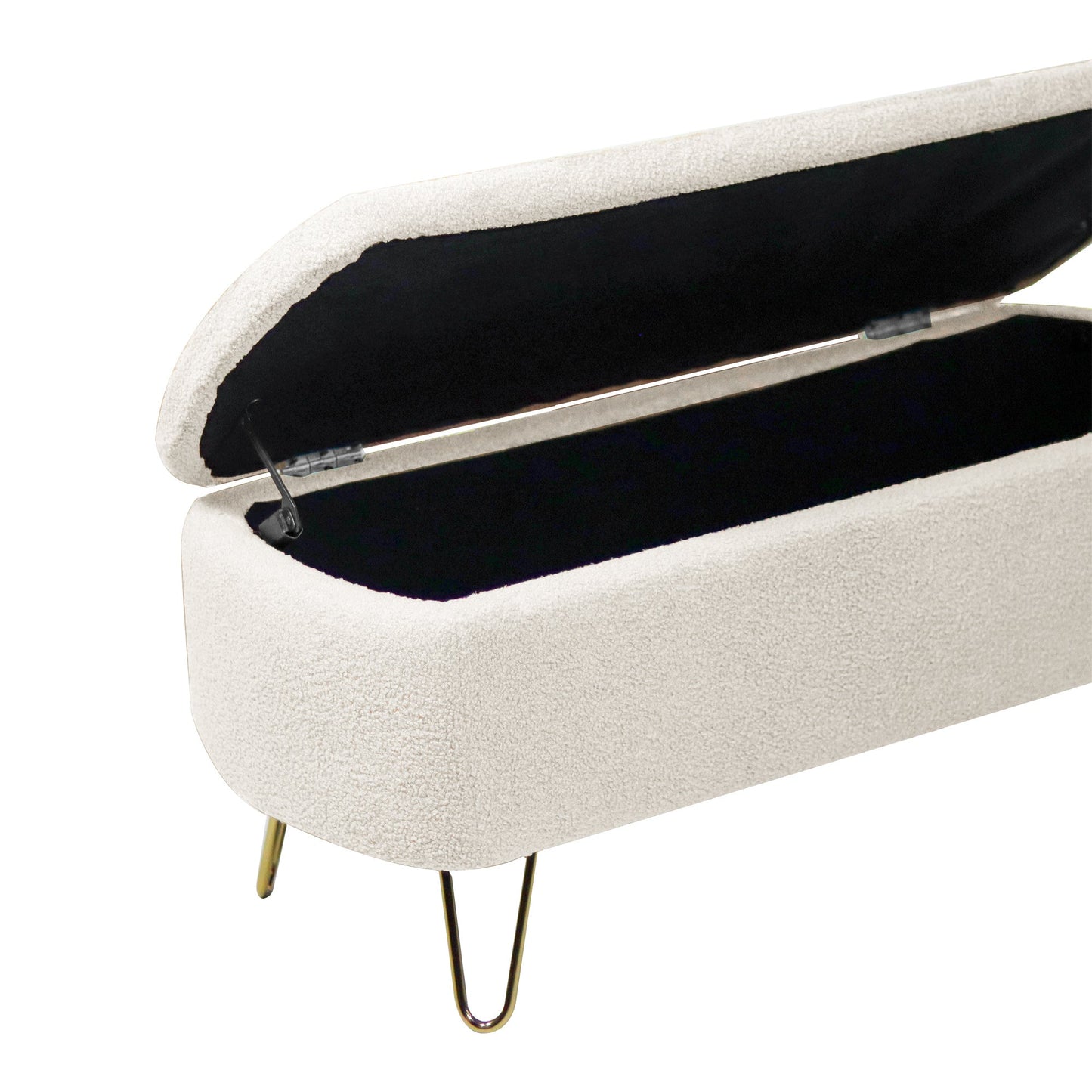 Ivory White Storage Ottoman Bench with Gold Legs