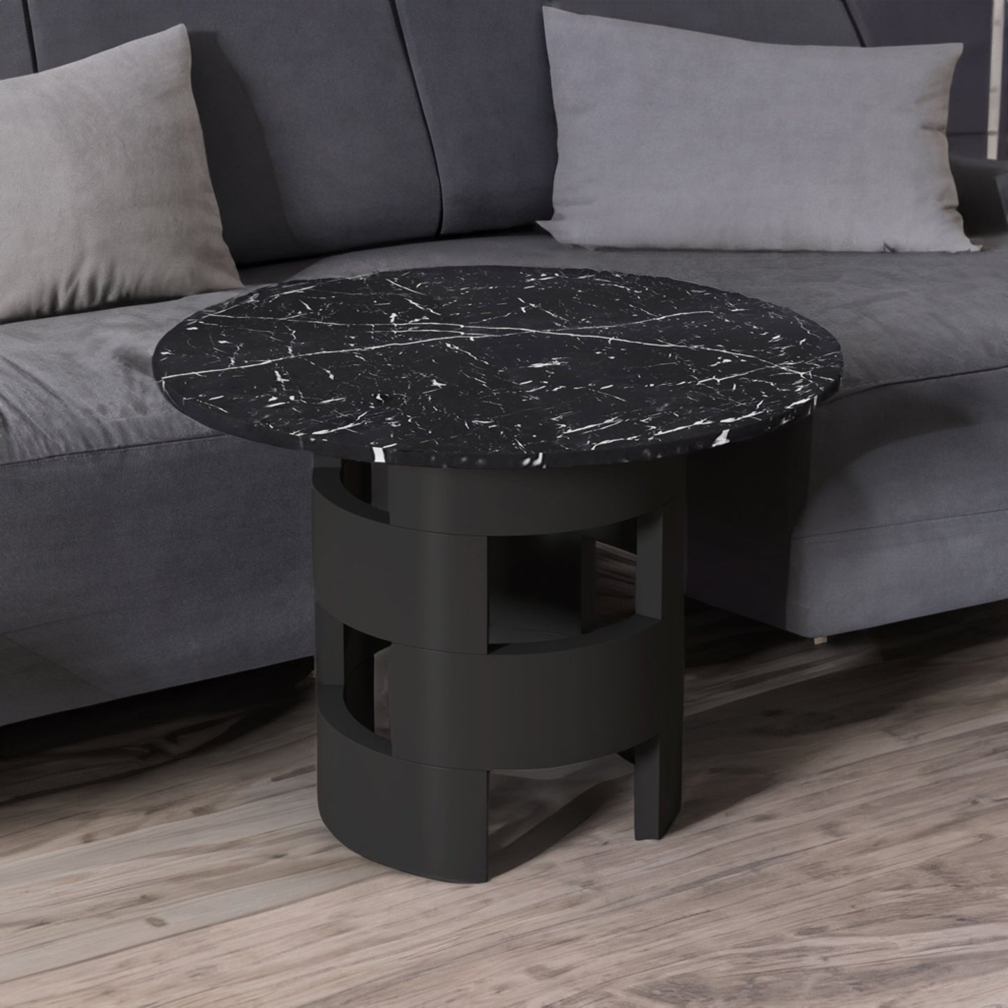 42.12"Modern Round Dining Table with Printed Black Marble Table Top for Dining Room - Korvel