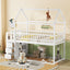 TWIN/TWIN HOUSE BUNK BED WITH SHELVES AND DRAWERS FOR WHITE COLOR - Korvel