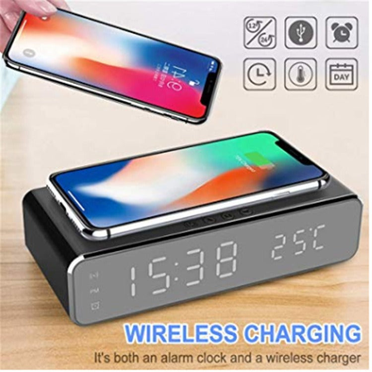 Wireless Charging Alarm Clock with Thermometer Display