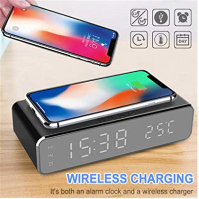 Wireless Charging Alarm Clock with Thermometer Display