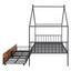 Twin Size Metal House Bed with Two Drawers - Black