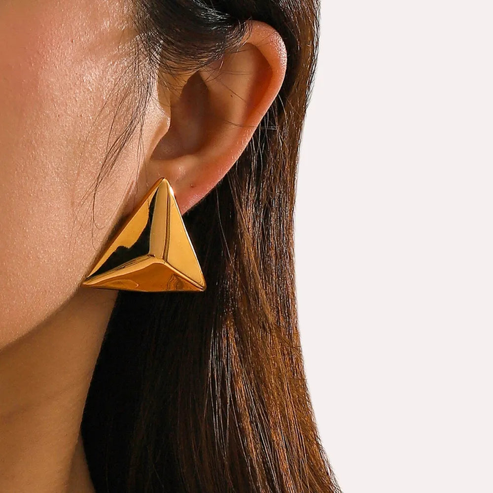 Pendientes Triangulares 3D de Acero Inoxidable Premium