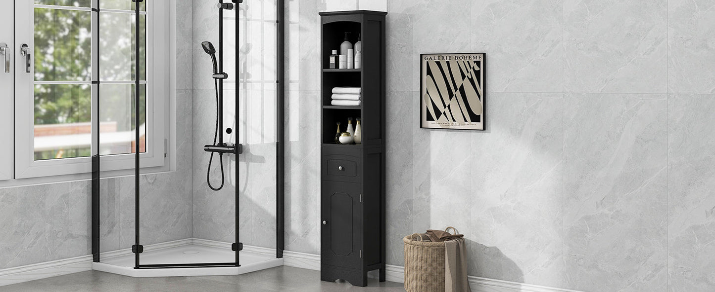 Armoire de Salle de Bain Élégante et Haute avec Étagère Réglable - Noir