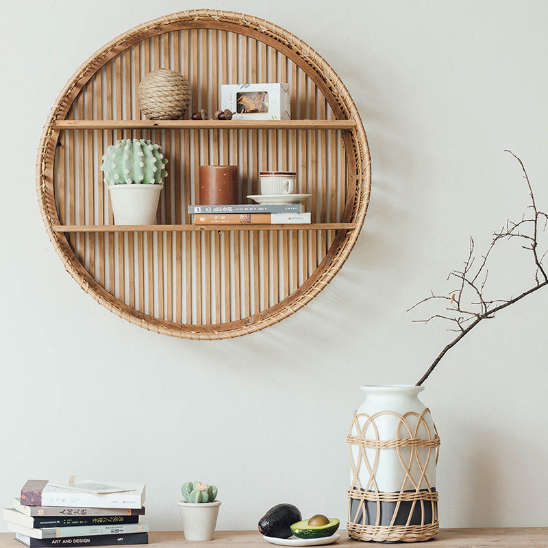 Weaving layer shelf storage rack background wall storage display shelf Bohemian style storage rack - Korvel