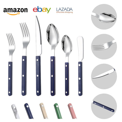 French Rivet ABS Handle Hotel Western Tableware Steak Knife Butter Knife Set - Korvel