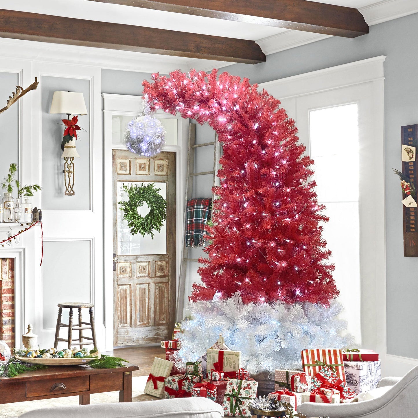 6FT Curved Top Artificial Fir Christmas Tree with LED Lights