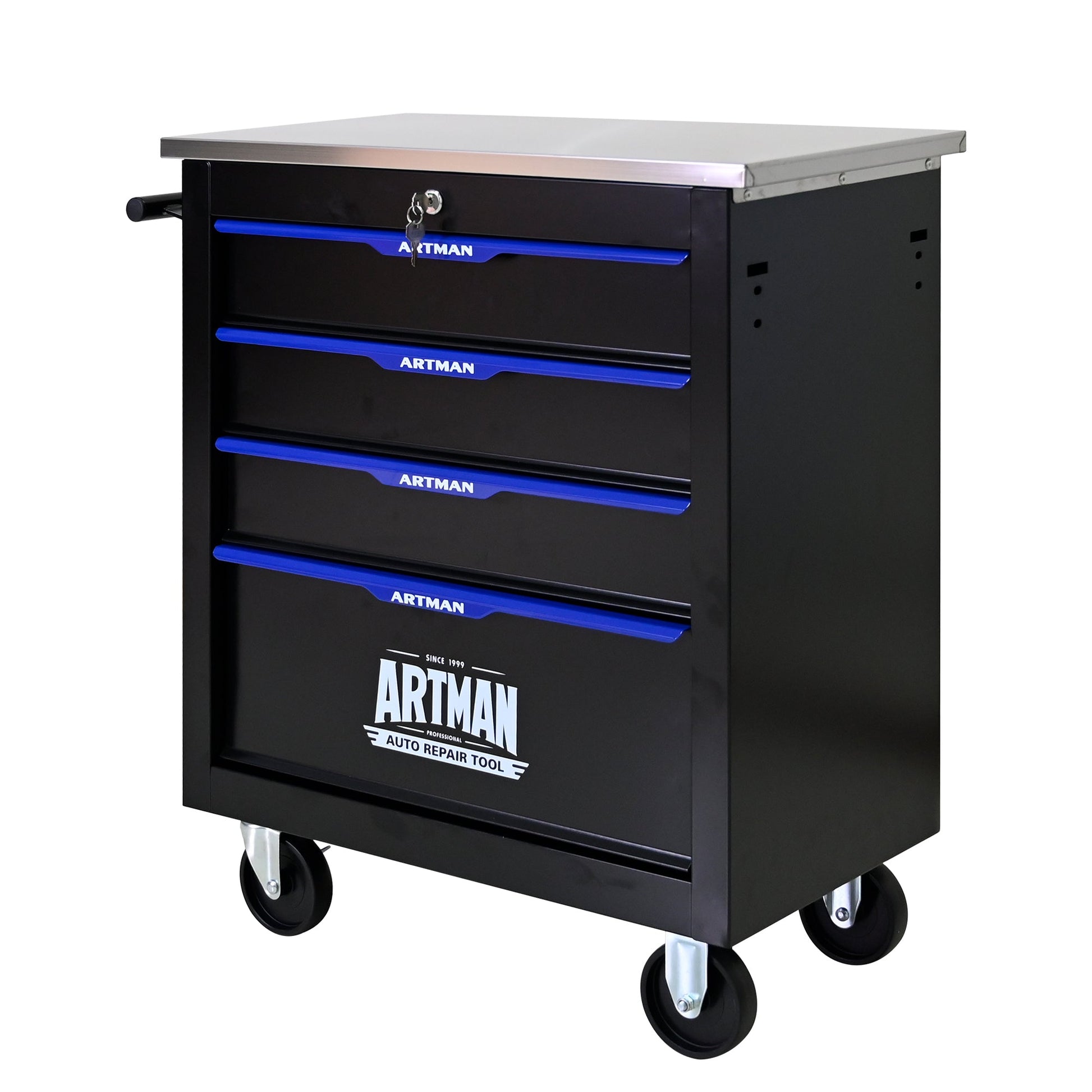 4 DRAWERS MULTIFUNCTIONAL TOOL CART WITH WHEELS-BLACK - Korvel