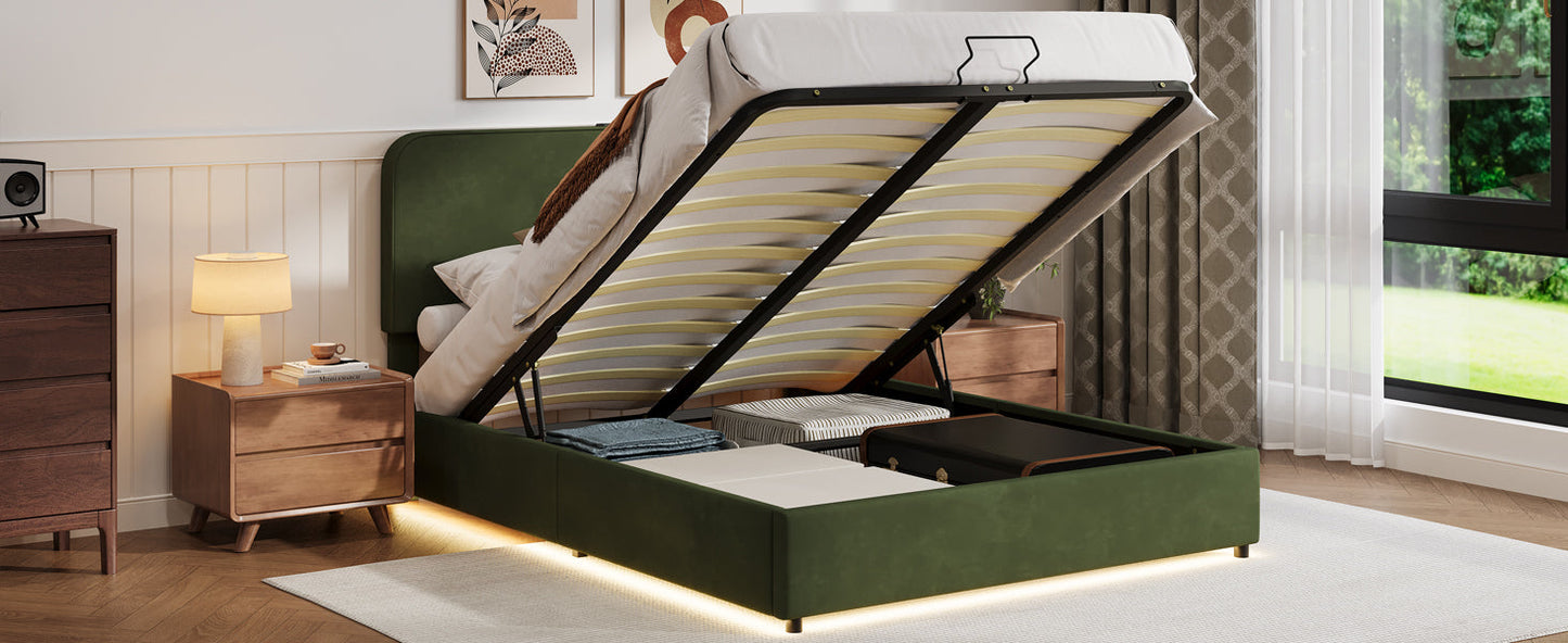 Hydraulic Storage Bed with RGB LED Lights and Bluetooth Speaker