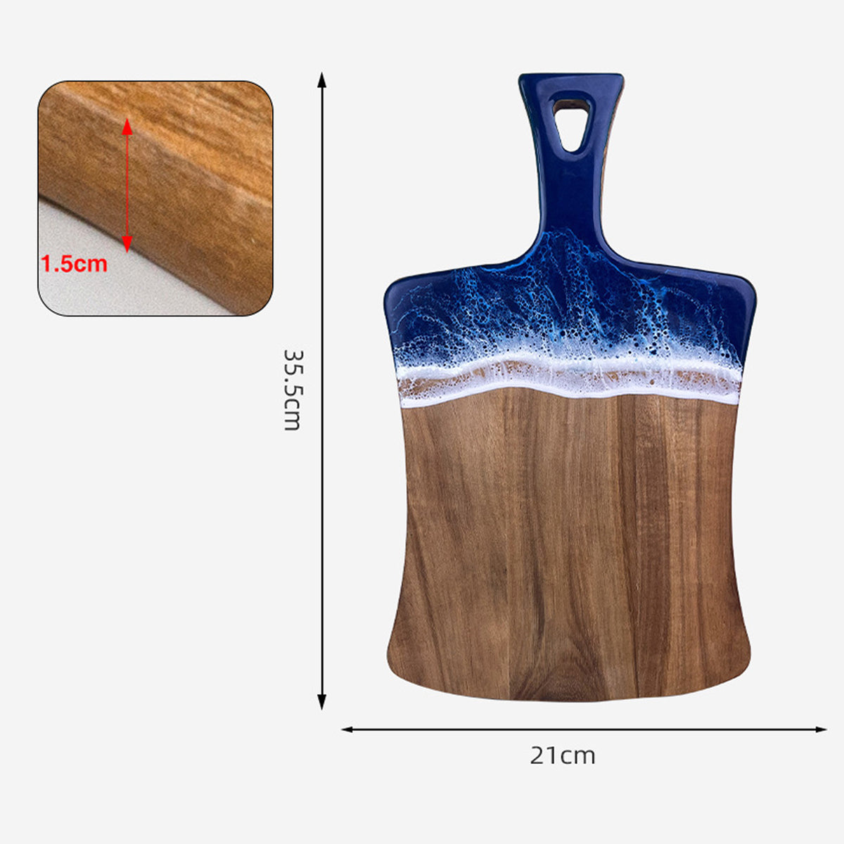 Wood Cutting Board Resin Blue green Wave Pattern - Korvel