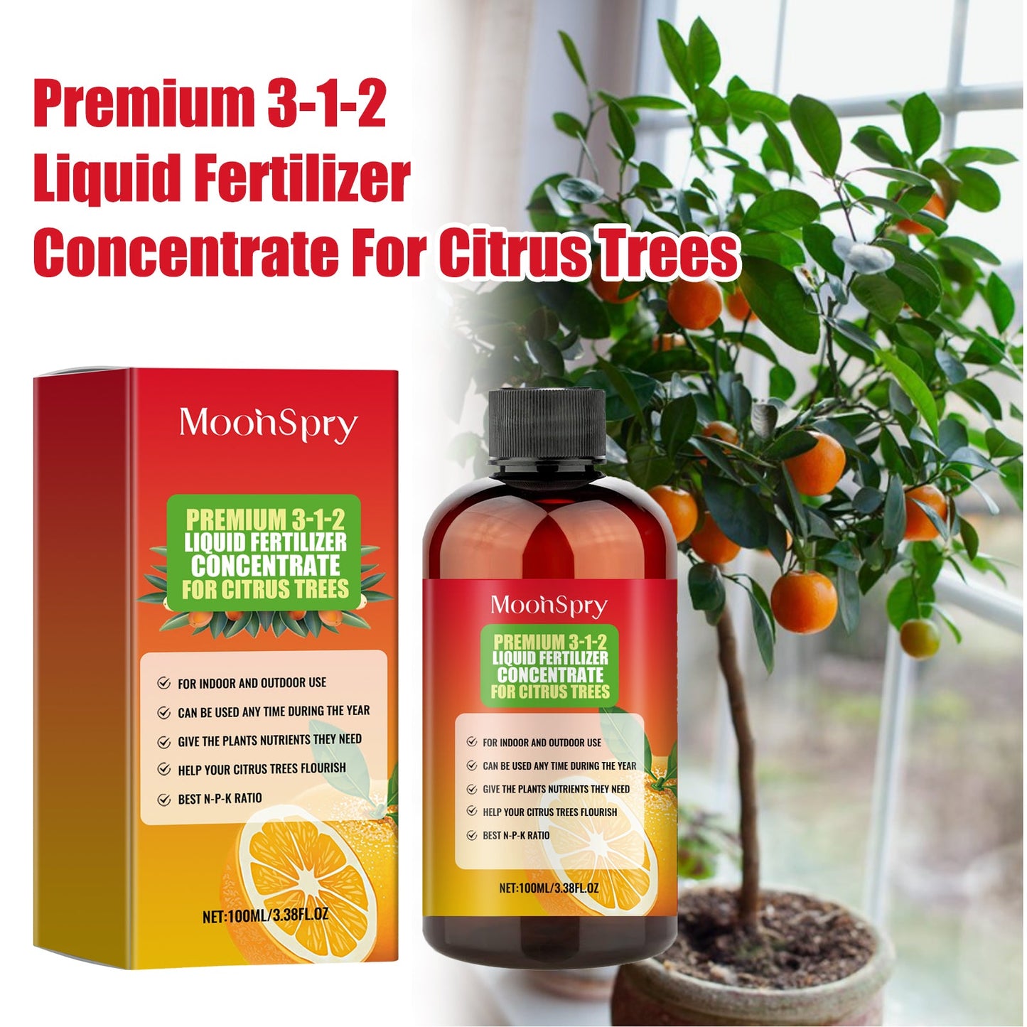 Premium 3-1-2 Liquid Fertilizer Concentrate For Citrus Trees, Orange Fruit Tree Plant Root Green Leaf Beauty Fruit Growth Nutrient Solution - Korvel