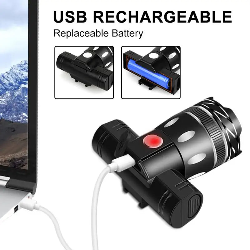 T6 LED Bicycle Front Light USB Rechargeable Lantern 2400mAh for Zoom Bike Headlight Cycling Flashlight MTB Bike Accessories - Korvel