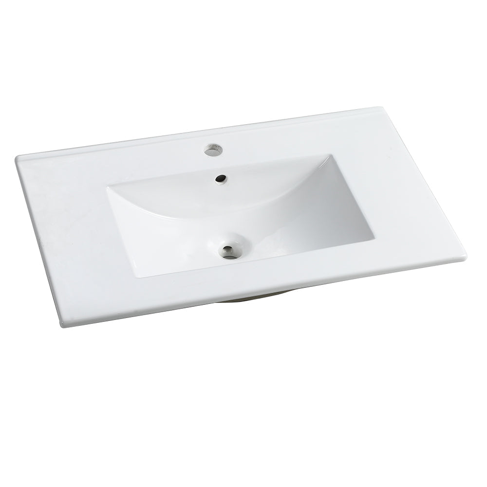 30 Inch Bathroom Ceramic Sink Basin, White - Korvel
