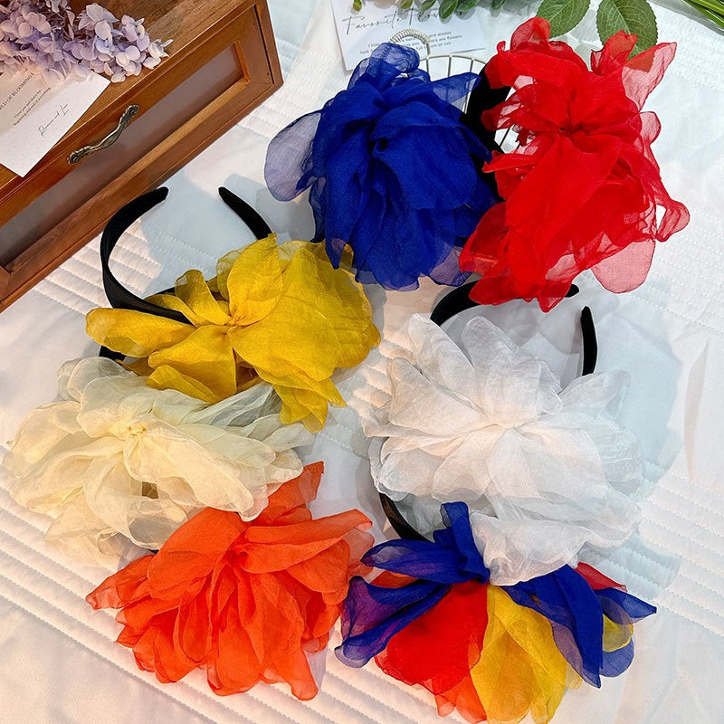 Oversized and exaggerated handmade fabric flower versatile headband - Korvel