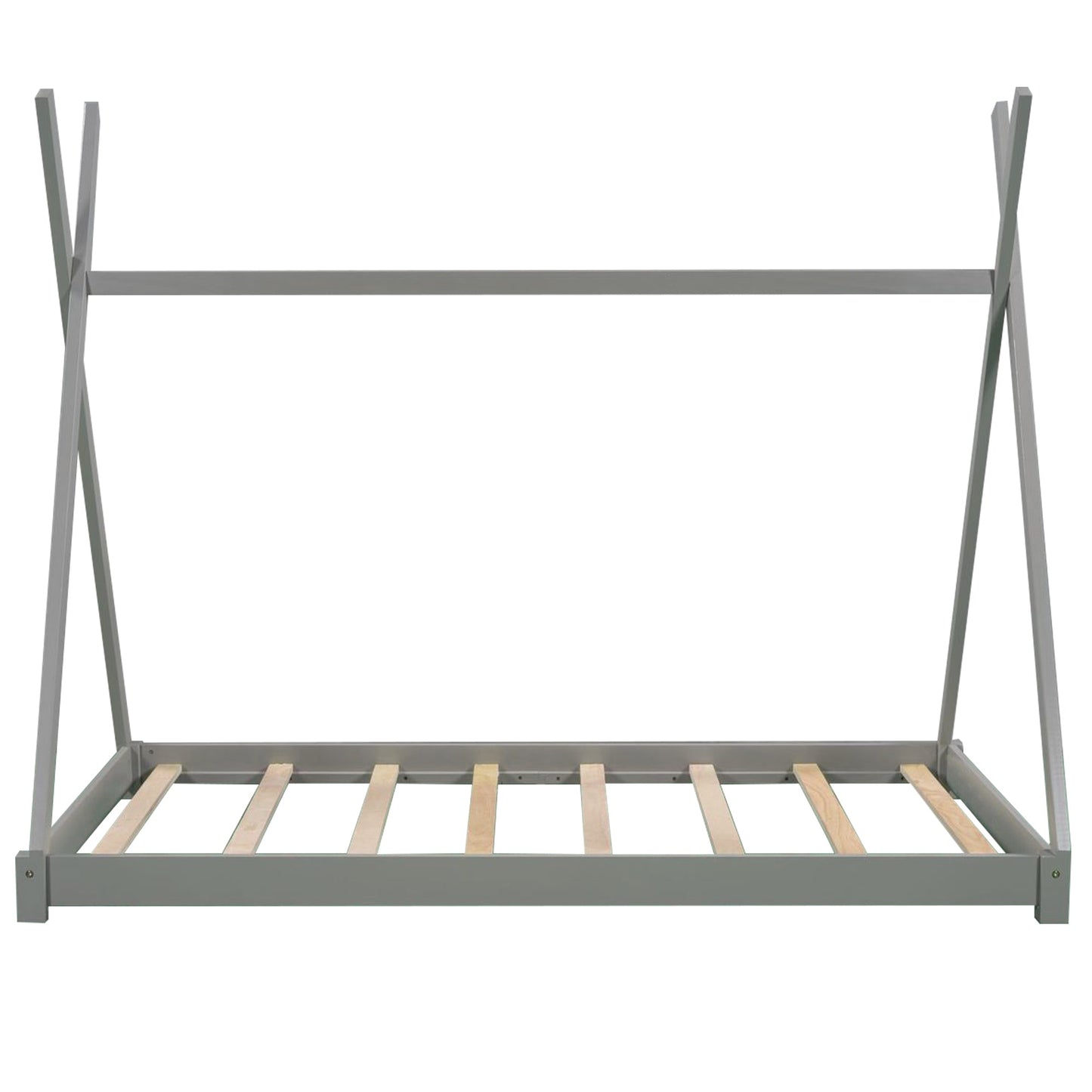 Twin Size House Platform Bed with Triangle Structure Gray - Korvel
