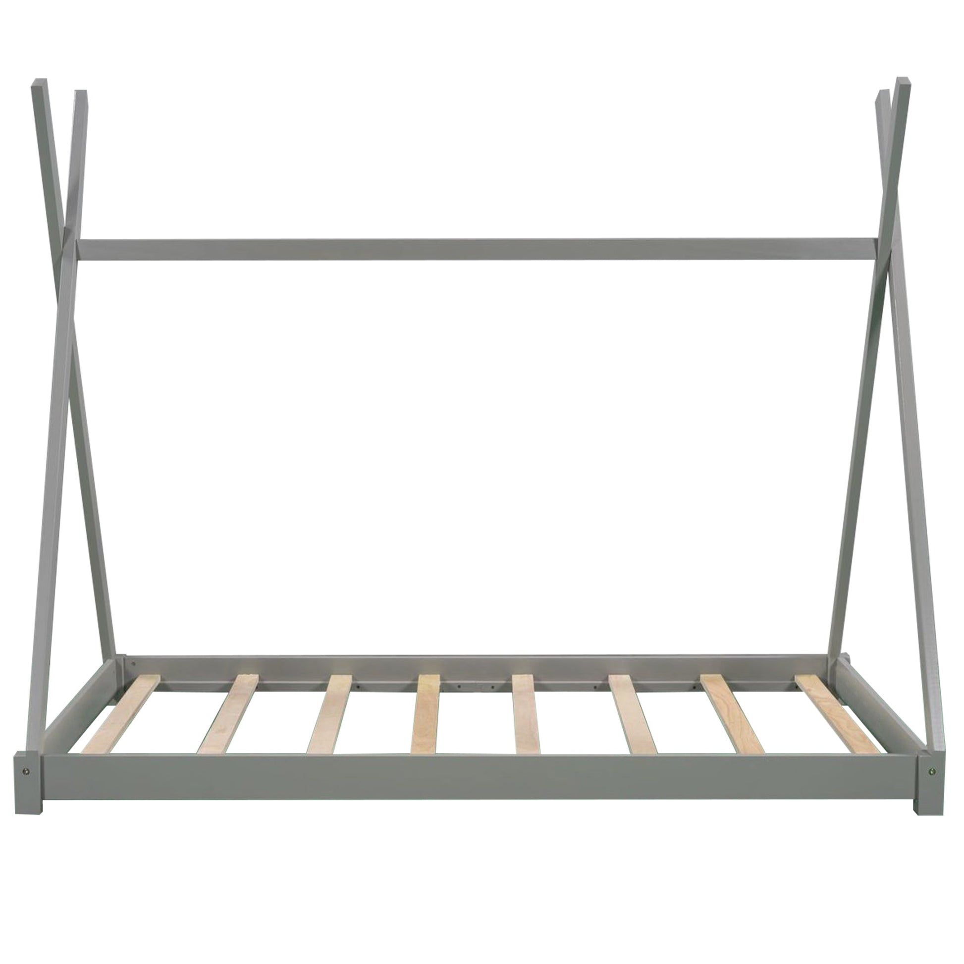 Twin Size House Platform Bed with Triangle Structure Gray - Korvel