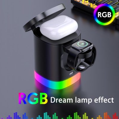3 In 1 Magnetic Wireless Fast Charger For Smart Phone RGB Ambient Light Charging Station For Airpods IWatch - Korvel