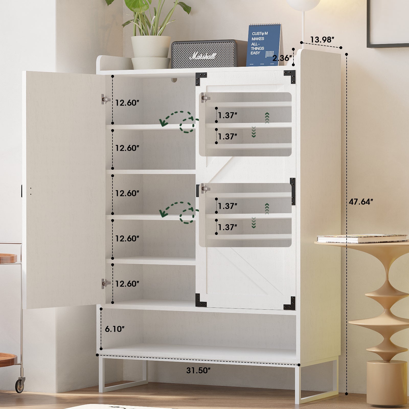 Shoe Cabinet with Doors, 6-Tier Shoe Storage Cabinet with Adjustable Shelves, Wooden Shoes Rack Shoe Storage Organizer - Korvel