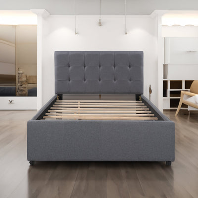 Linen Upholstered Platform Bed with Headboard and Trundle - Full