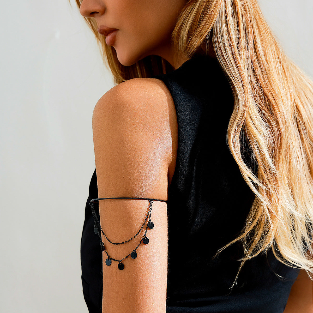 Sweet and Cool Gothic Cross Crystal Chain Multi layer Open Arm Bracelet Hand Ornament Leg Chain - Korvel
