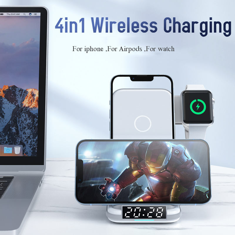 Private Four in One Wireless Charging Stand up Desktop Clock Wireless Charger Suitable for iPhone 13/14 - Korvel