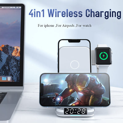 Private Four in One Wireless Charging Stand up Desktop Clock Wireless Charger Suitable for iPhone 13/14 - Korvel