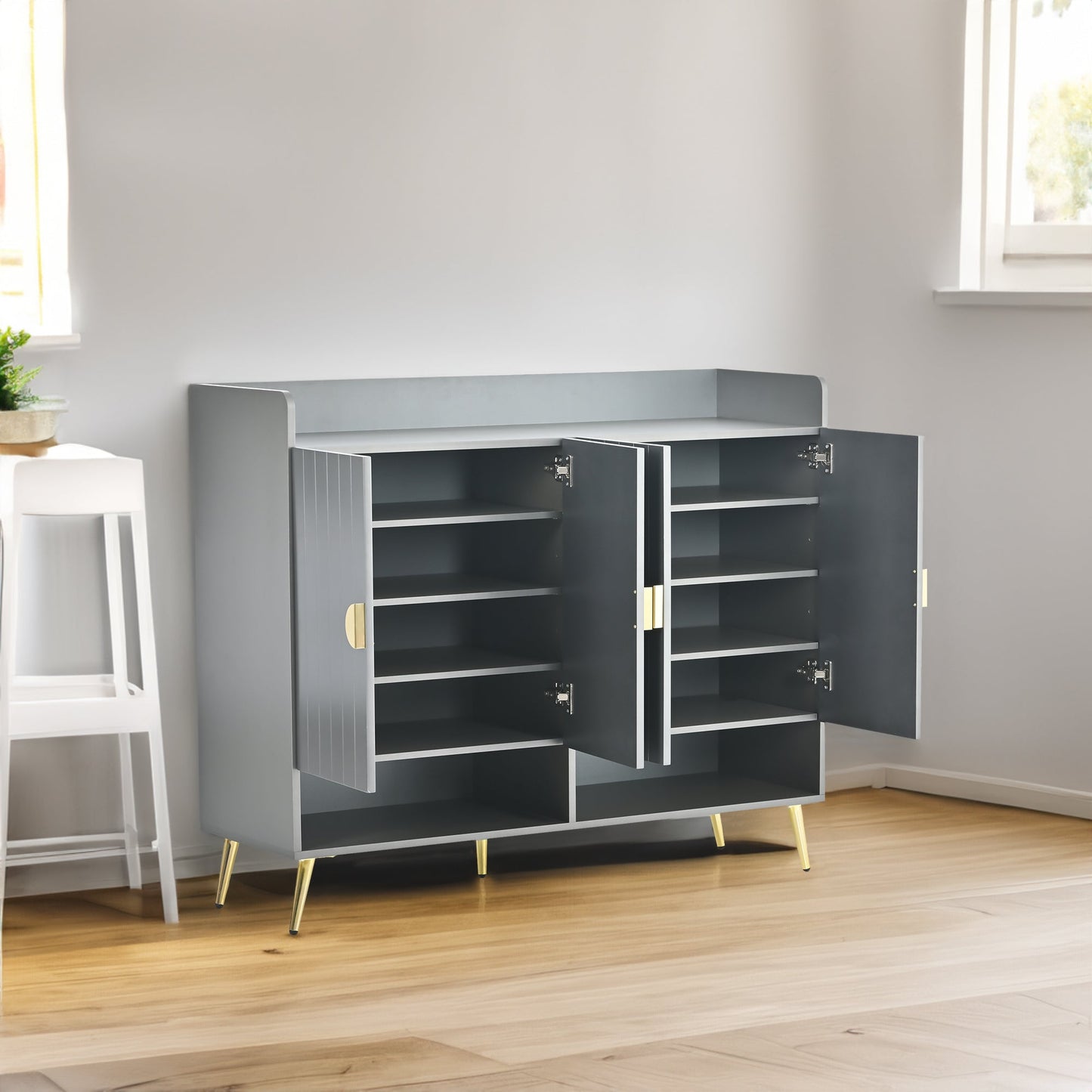 U-Can shoe cabinet with door, 11 layer shoe cabinet with adjustable shelves, modern wooden shoe cabinet (matte surface) - Korvel