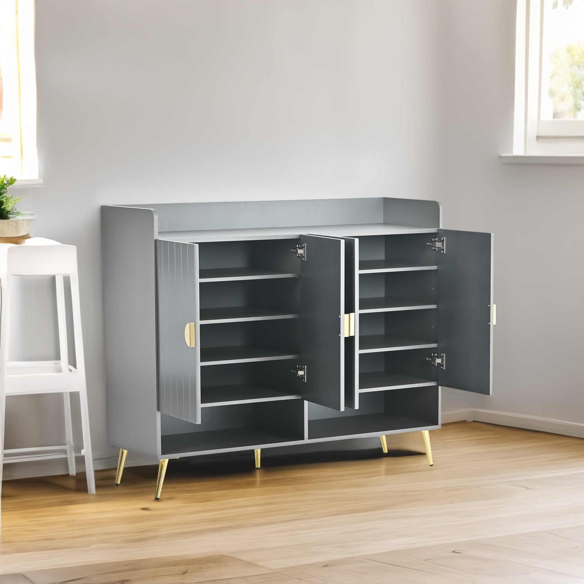 U-Can shoe cabinet with door, 11 layer shoe cabinet with adjustable shelves, modern wooden shoe cabinet (matte surface) - Korvel