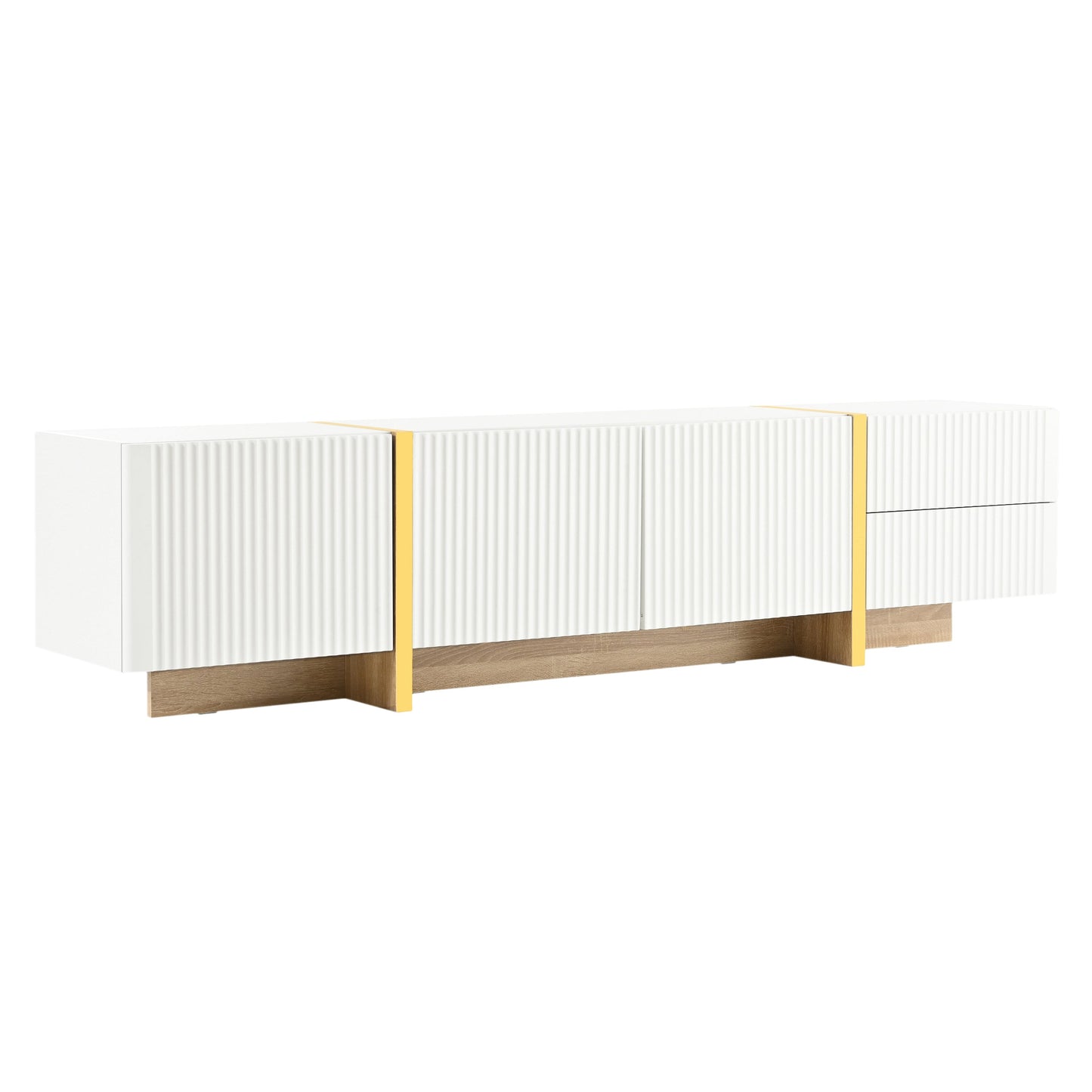 Luxury Fluted TV Stand for TVs Up to 80'', Modern Entertainment Center with Storage Cabinets & Drawer White - Korvel