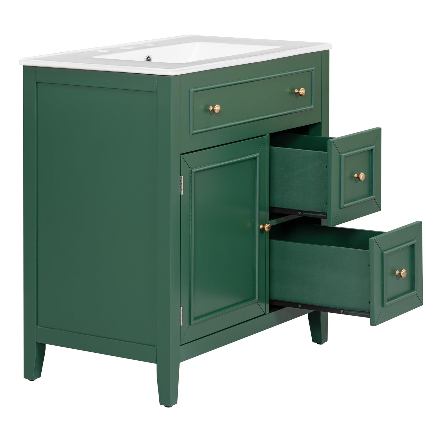 Vanidad de baño verde de 30" con lavabo y almacenamiento