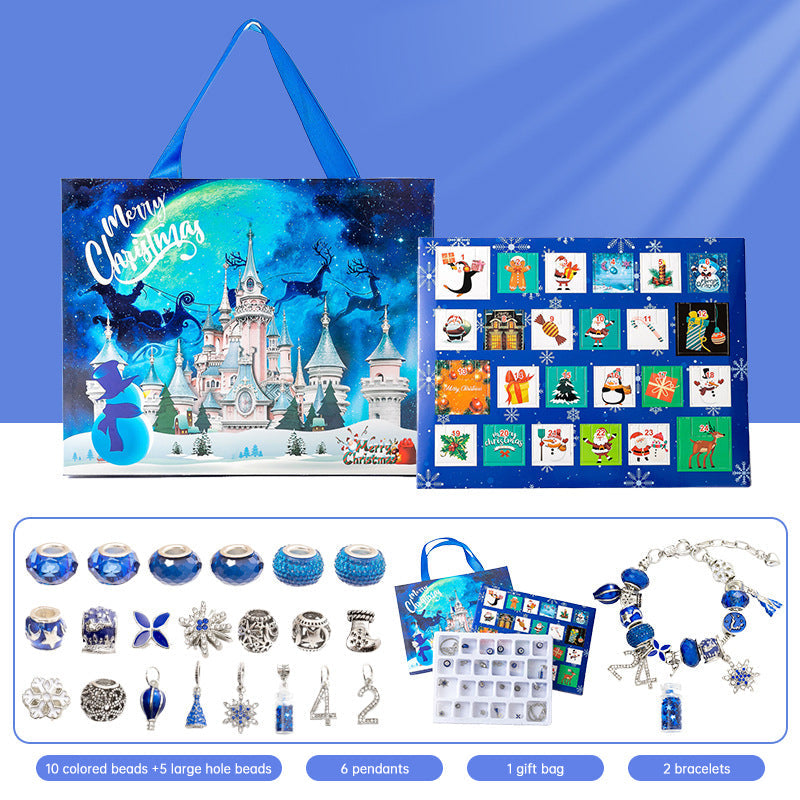 DIY creative children's bracelet jewelry 24-grid calendar Christmas holiday surprise blind box silver set - Korvel