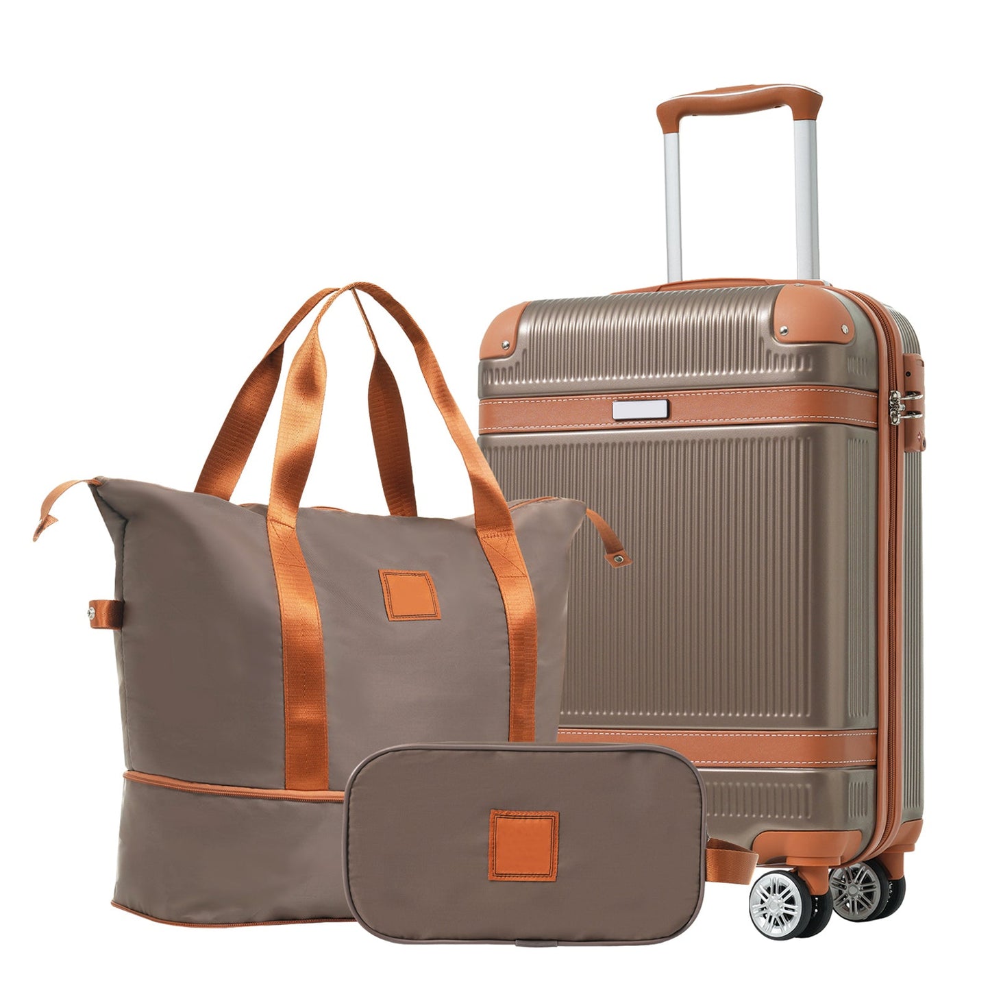 Hardshell Luggage Sets 3 Piece Carry-on Suitcase Double Spinner Wheels with TSA Lock for Men Women, Coppery (20in) - Korvel
