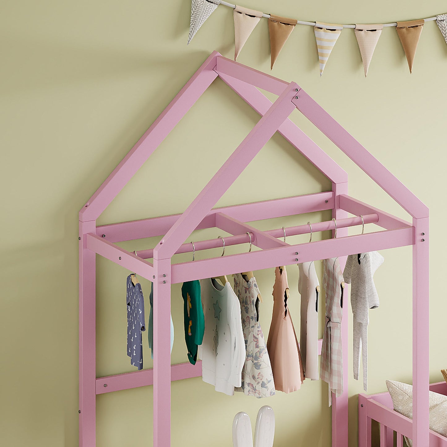 Wooden Twin Size Children's Bed with Detachable Headboard, Pink
