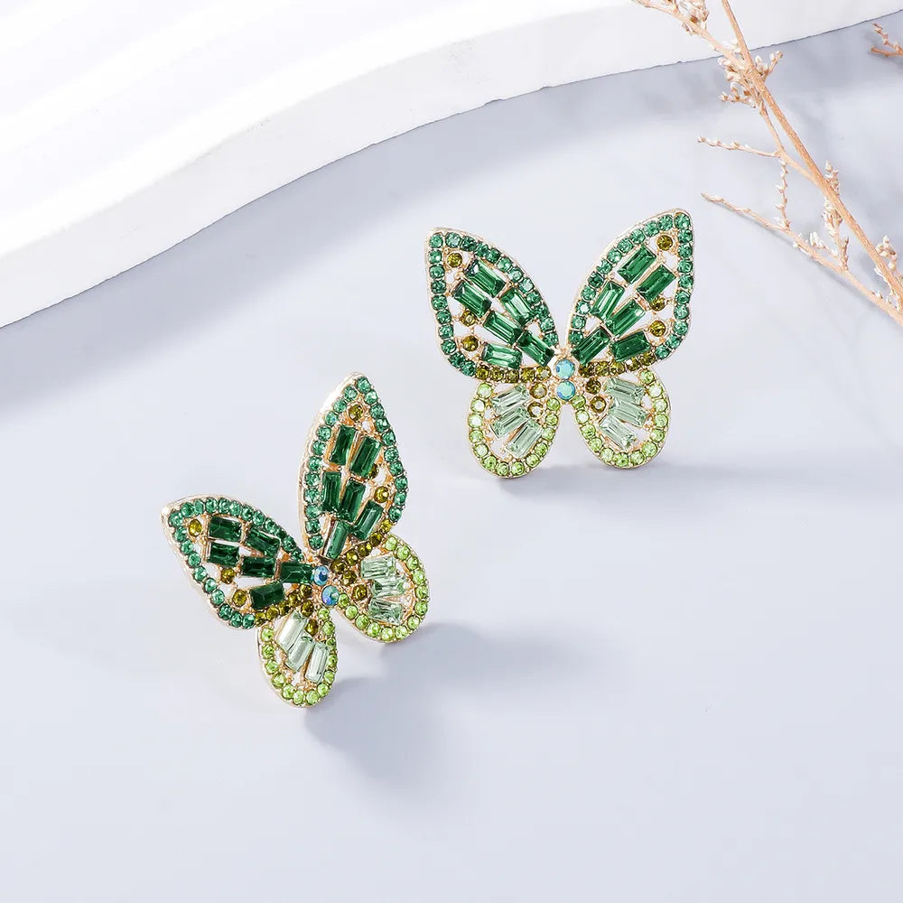 Alloy Inlaid Rhinestone Butterfly Earrings - Korvel