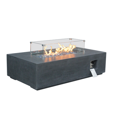 52 Inch Outdoor Concrete Propane gas rectangle Fire Pit table in Dark Gray color - Korvel