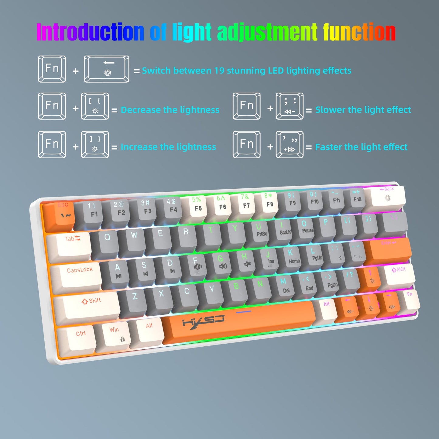 63 key portable 60% mechanical gaming keyboard RGB backlit compact mini gaming keyboard - Korvel