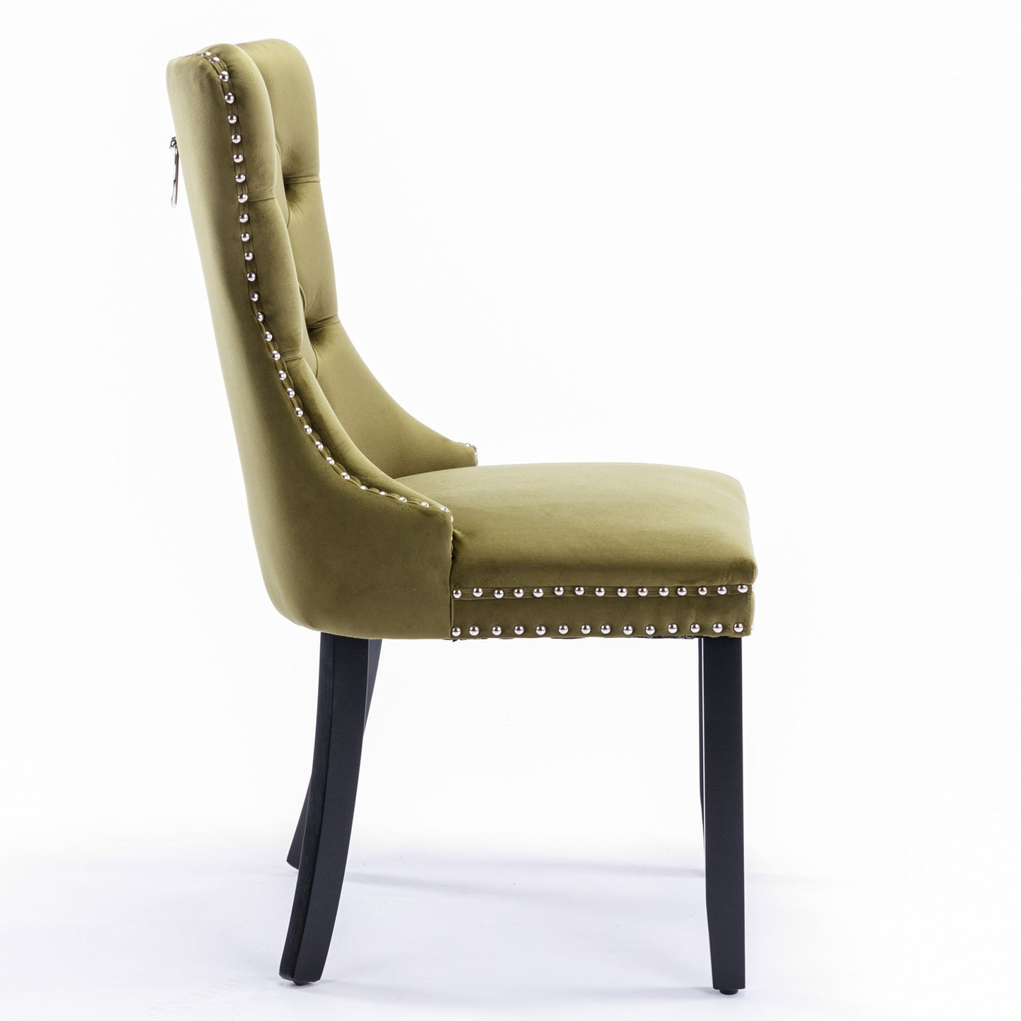 High-end Tufted Solid Wood Contemporary Velvet Upholstered Dining Chair with Wood Legs Nailhead Trim 2-Pcs Set Olive-Green - Korvel