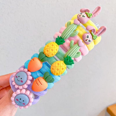 10PCS/Set Rainbow Cartoon Character Fruits Flower Nylon Elastic Hair Bands Women Girl Sweet Rubber Hair Tie Scrunchie Headwear - Korvel
