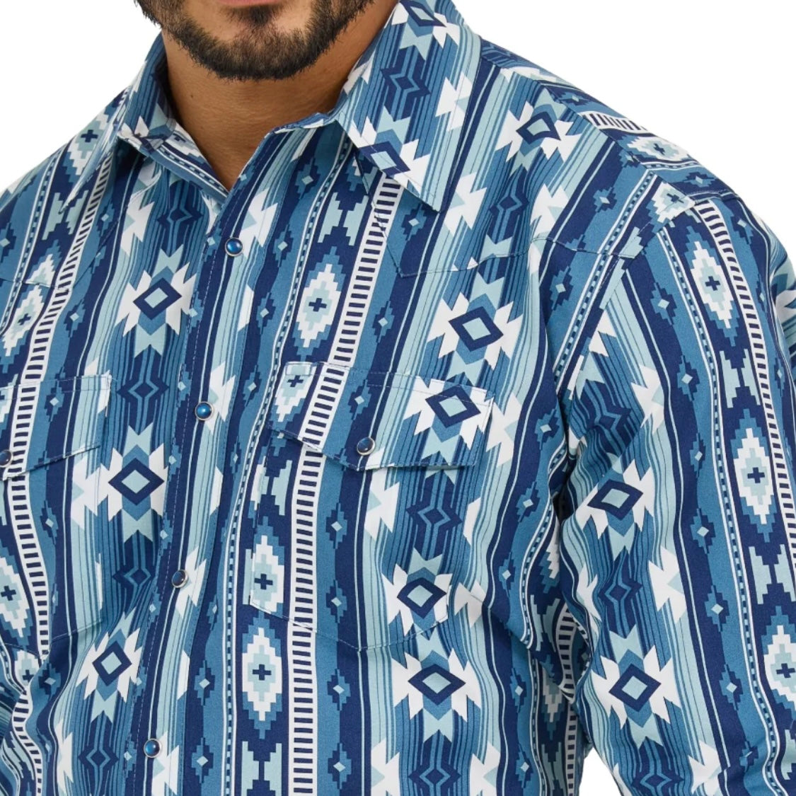 Men's Wrangler Blue Checotah Long Sleeve Shirt - Korvel