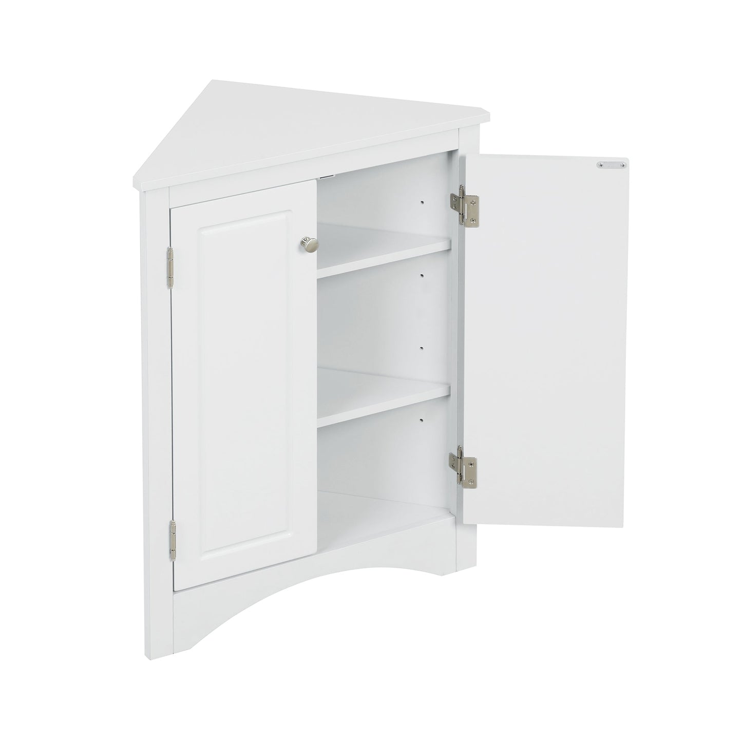 Elegante gabinete de almacenamiento triangular blanco con estantes ajustables