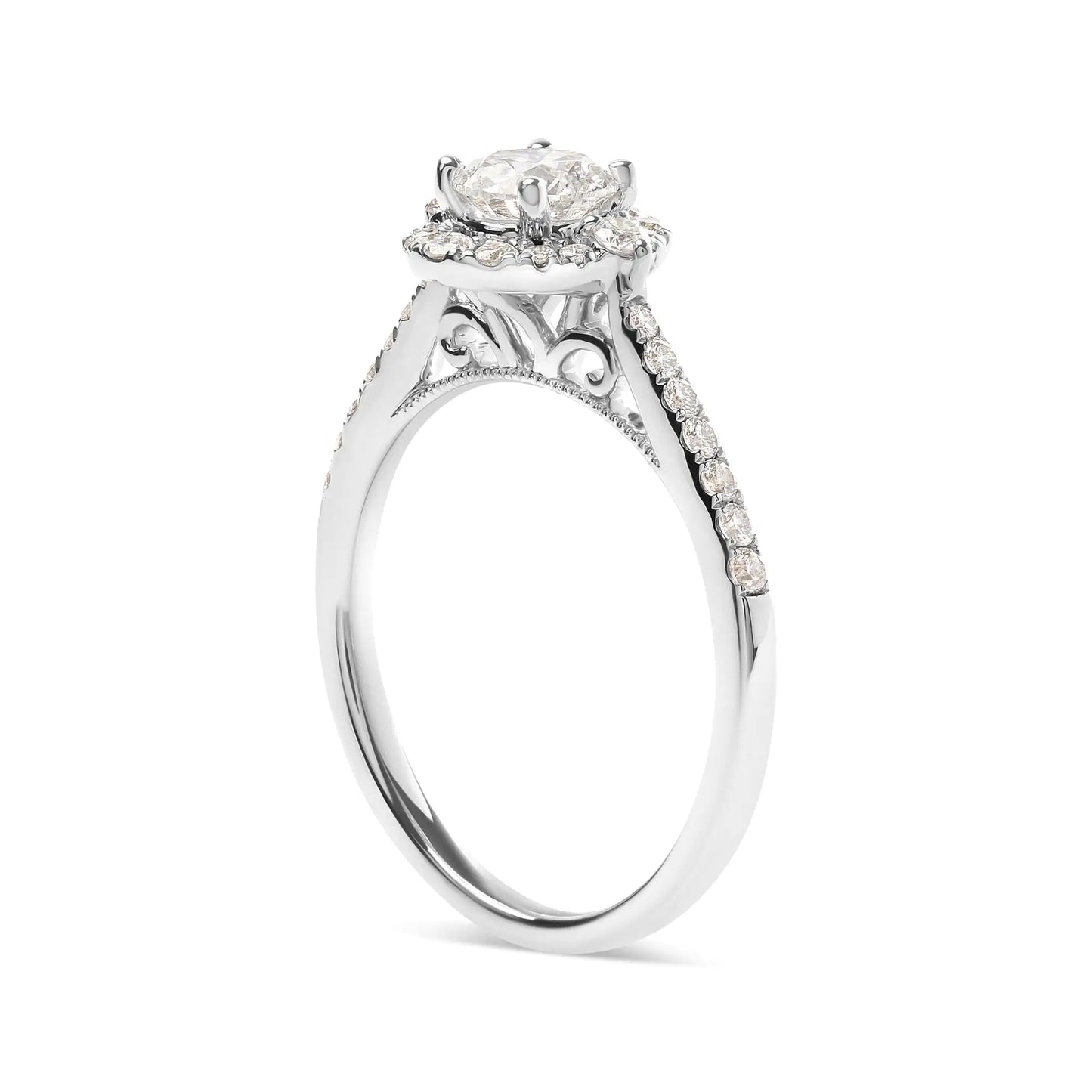 Anillo de Compromiso con Halo de Diamantes en Oro Blanco de 14k Certificado por GIA