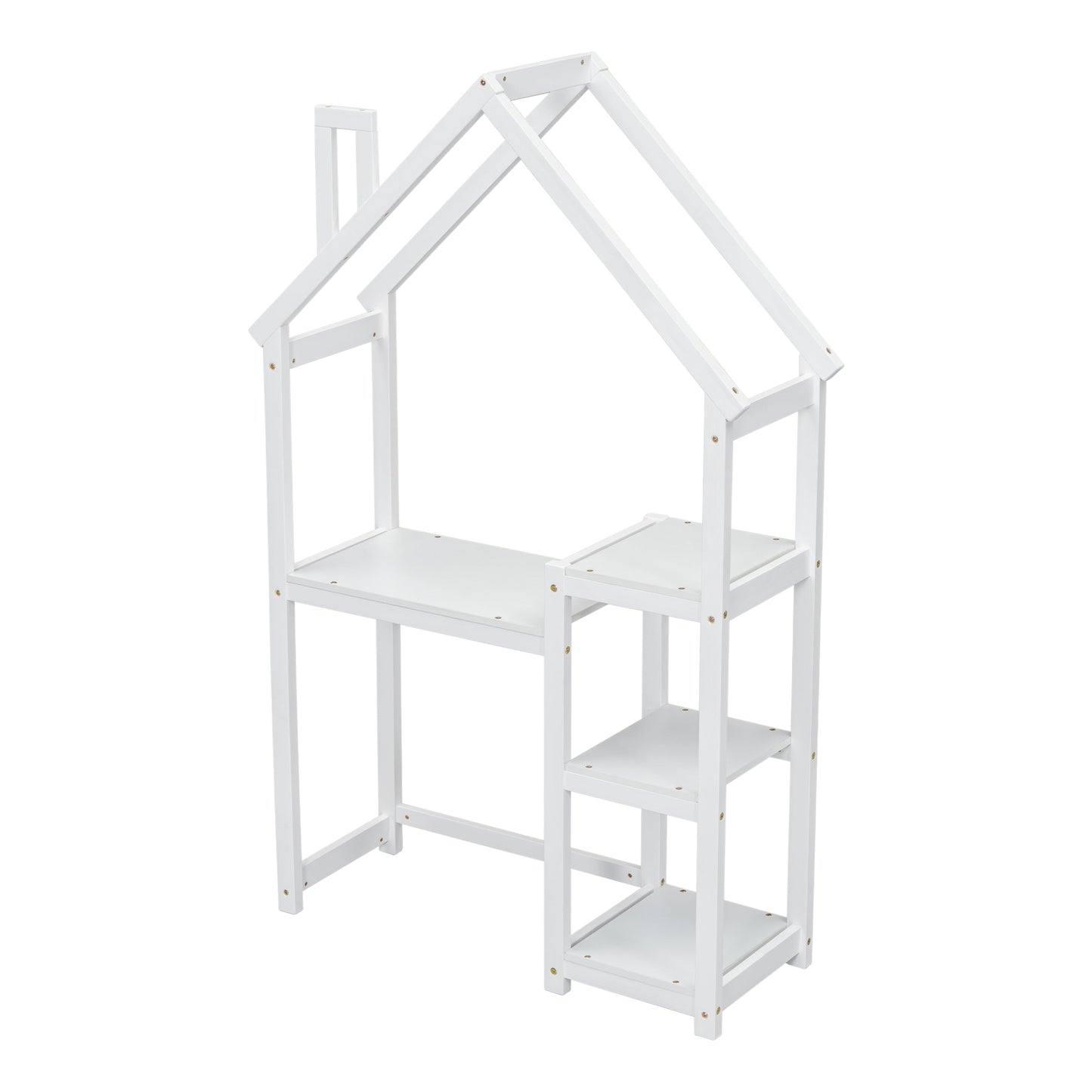 House-shaped Wooden writing Desk,Kids study Table,Bookshelf & Toy Storage,White - Korvel