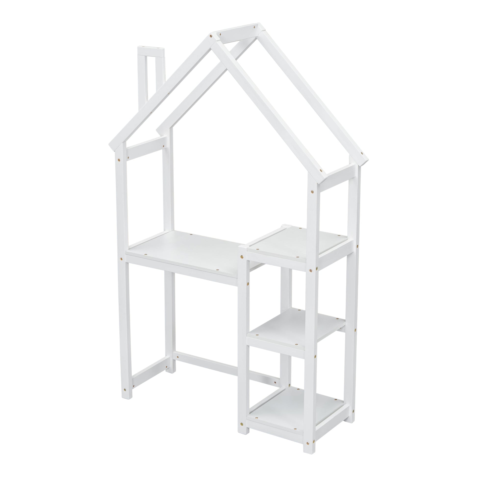 House-shaped Wooden writing Desk,Kids study Table,Bookshelf & Toy Storage,White - Korvel