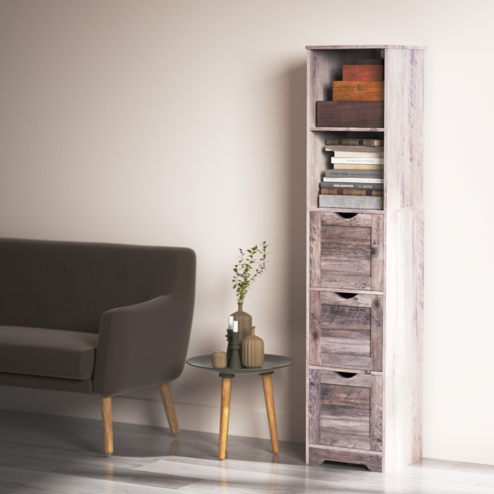 Armoire de salle de bain grise élégante avec 3 tiroirs et 2 étagères